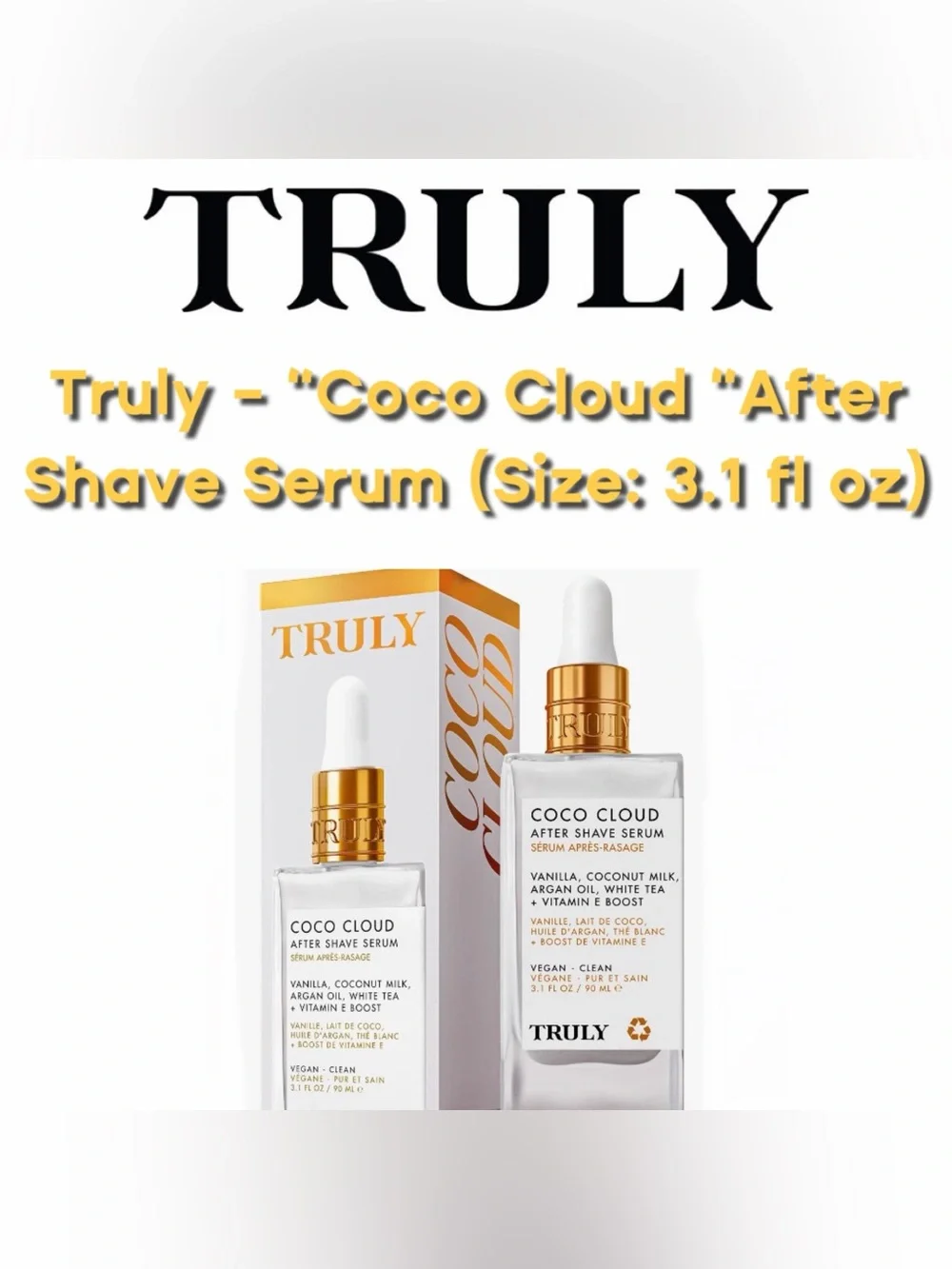 Truly - “Coco Cloud “After Shave Serum (Size: 3.1 fl oz) - New in Box - Picture 1 of 15